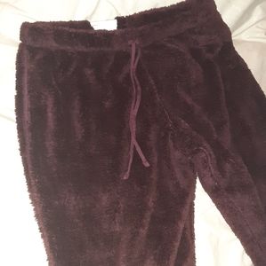 Burgundy, Fuzzy draw string joggers,  Brand New